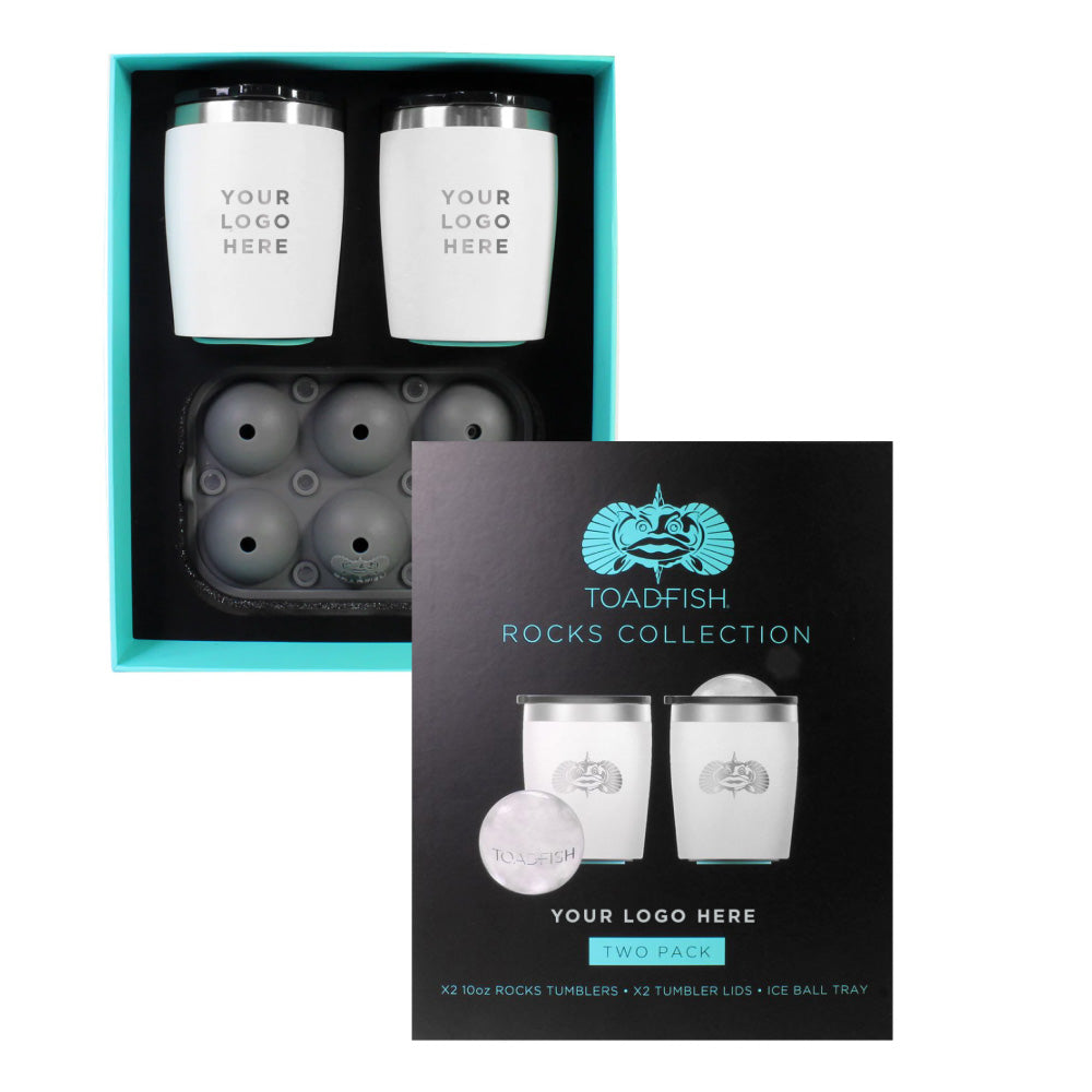 Toadfish Custom Engraved NonTipping 10oz White Rocks Tumblers with Ice Ball Tray 2 Tumblers MINIMUM ORDER QUANTITY OF