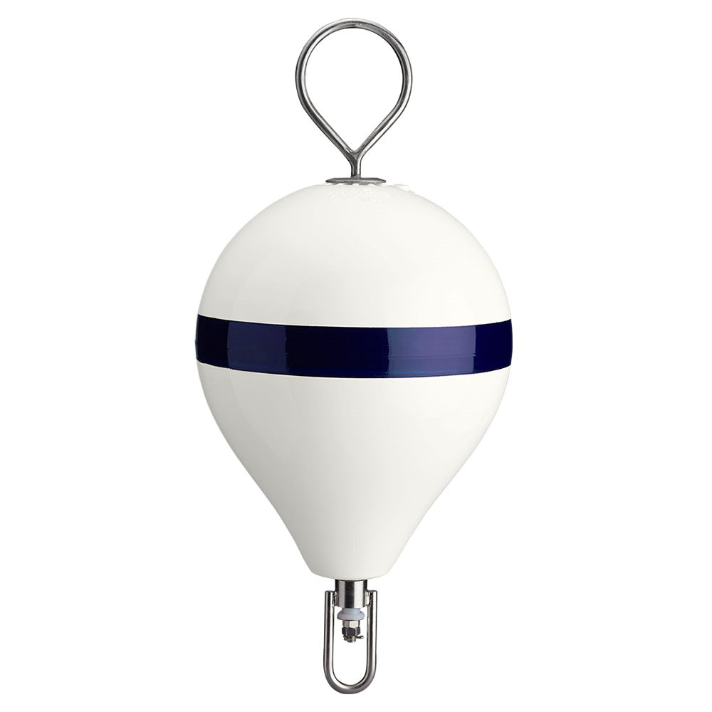Polyform 135 CM Mooring Buoy wSS Iron White Blue Stripe CM2SS WHT WSTRSS