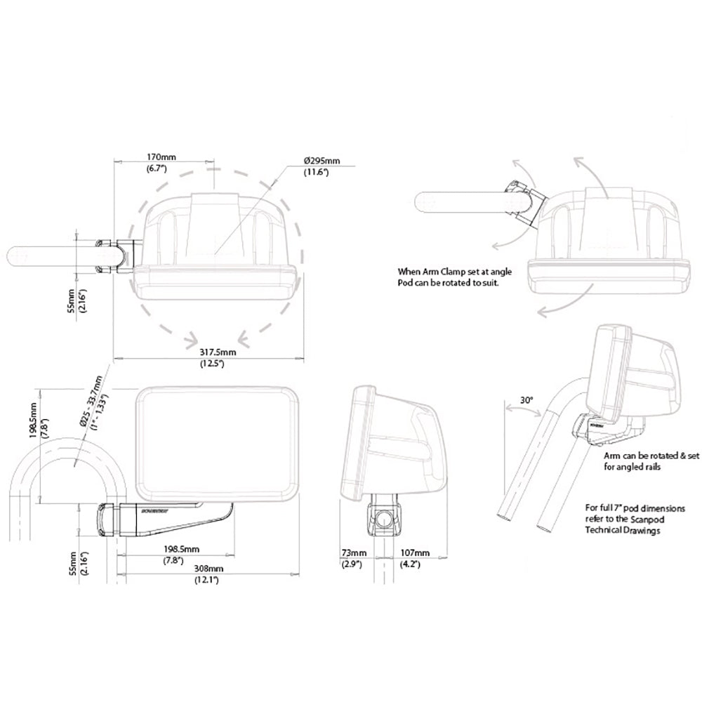 Scanstrut Scanpod 7 Instrument Pod Uncut Arm Mounted Fits 1 13 Rails SPR7AM