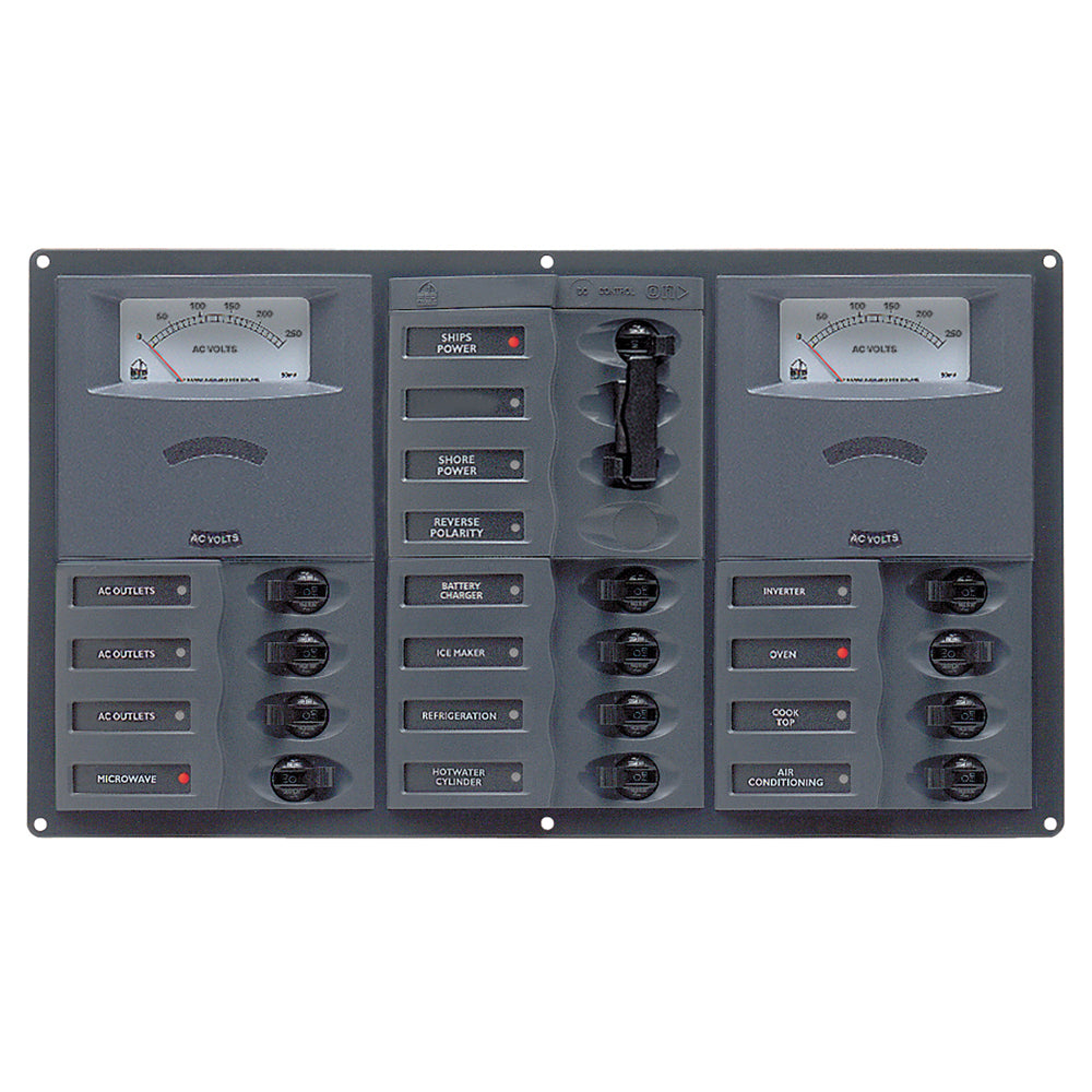 BEP AC Circuit Breaker Panel wAnalog Meters 12SP 2DP AC230V Stainless Steel Horizonal 900AC3AM