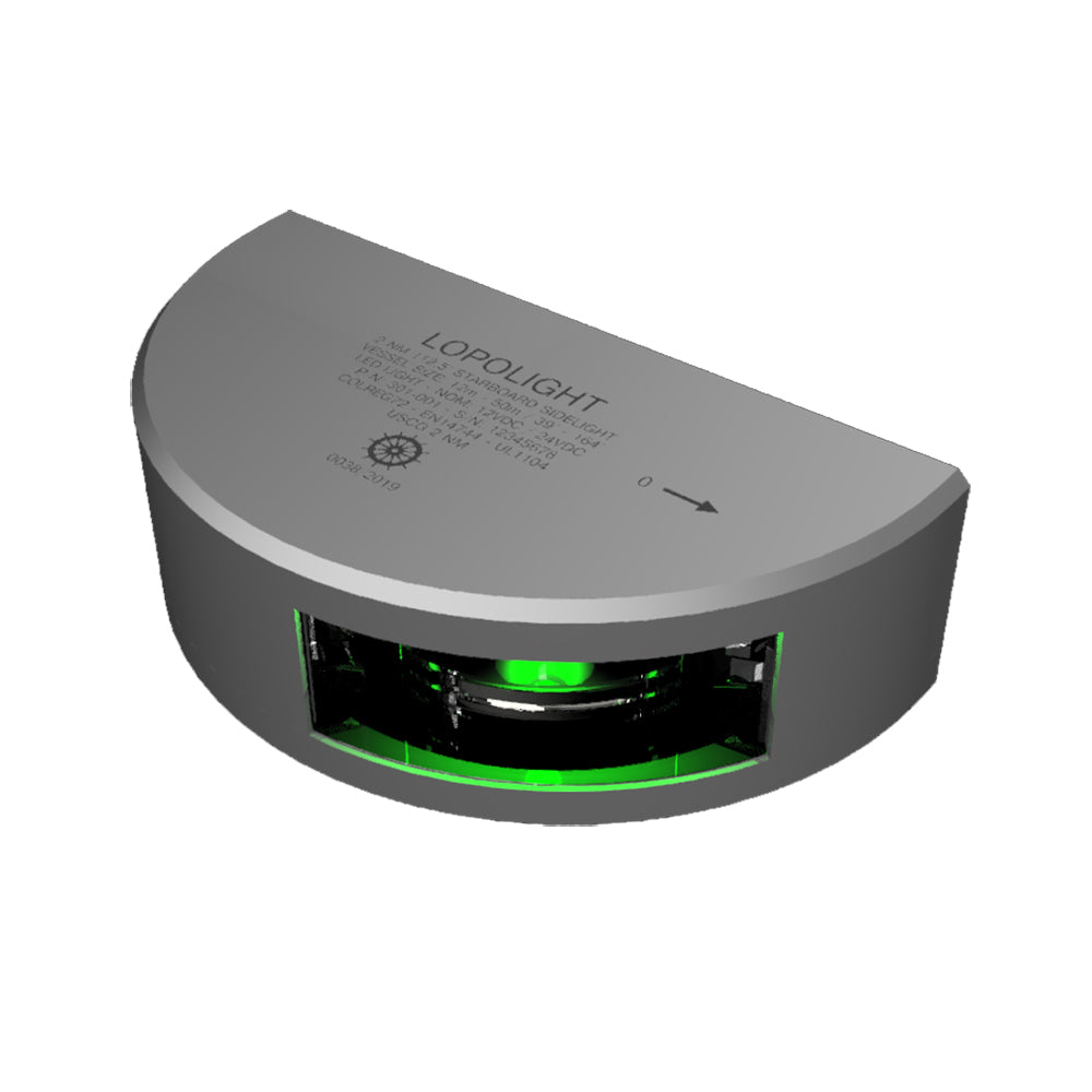 Lopolight Series 301001 Starboard Sidelight 2NM Vertical Mount Green Silver Housing 301001
