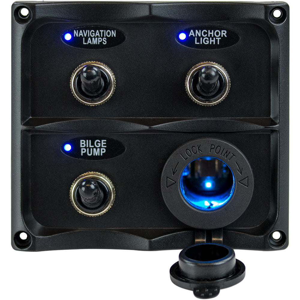SeaDog Water Resistant Toggle Switch Panel wLED Power Socket 3 Toggle 4246231