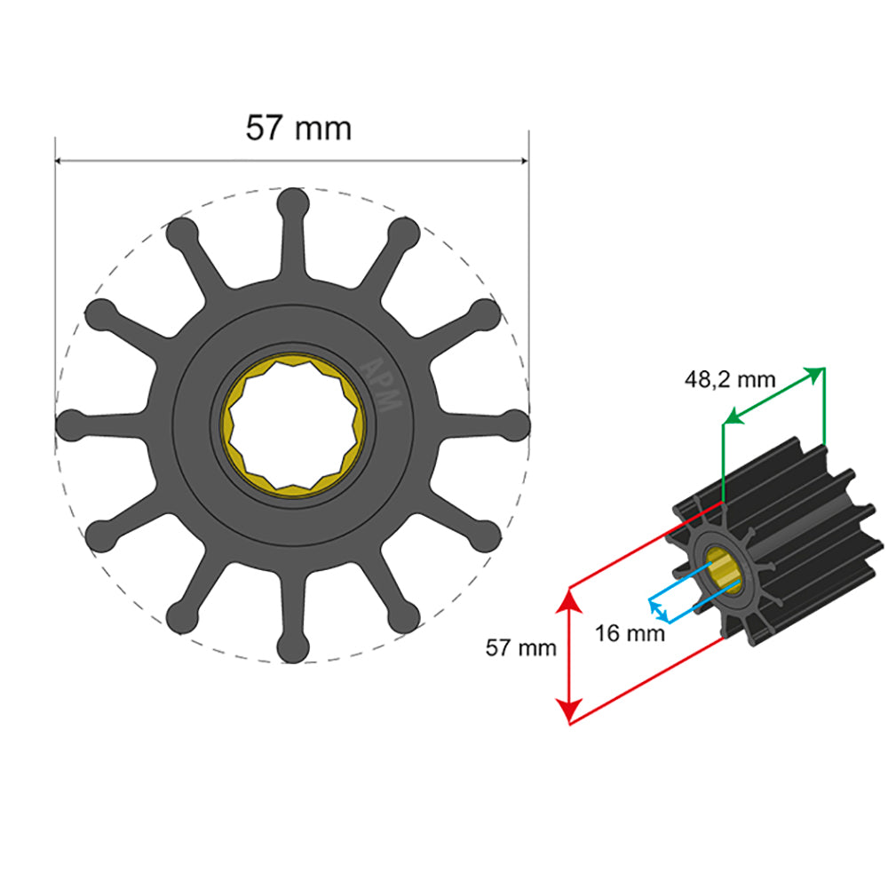 Albin Group Premium Impeller Kit 57 x 16 x 482mm 12 Blade Spline Insert 0601014