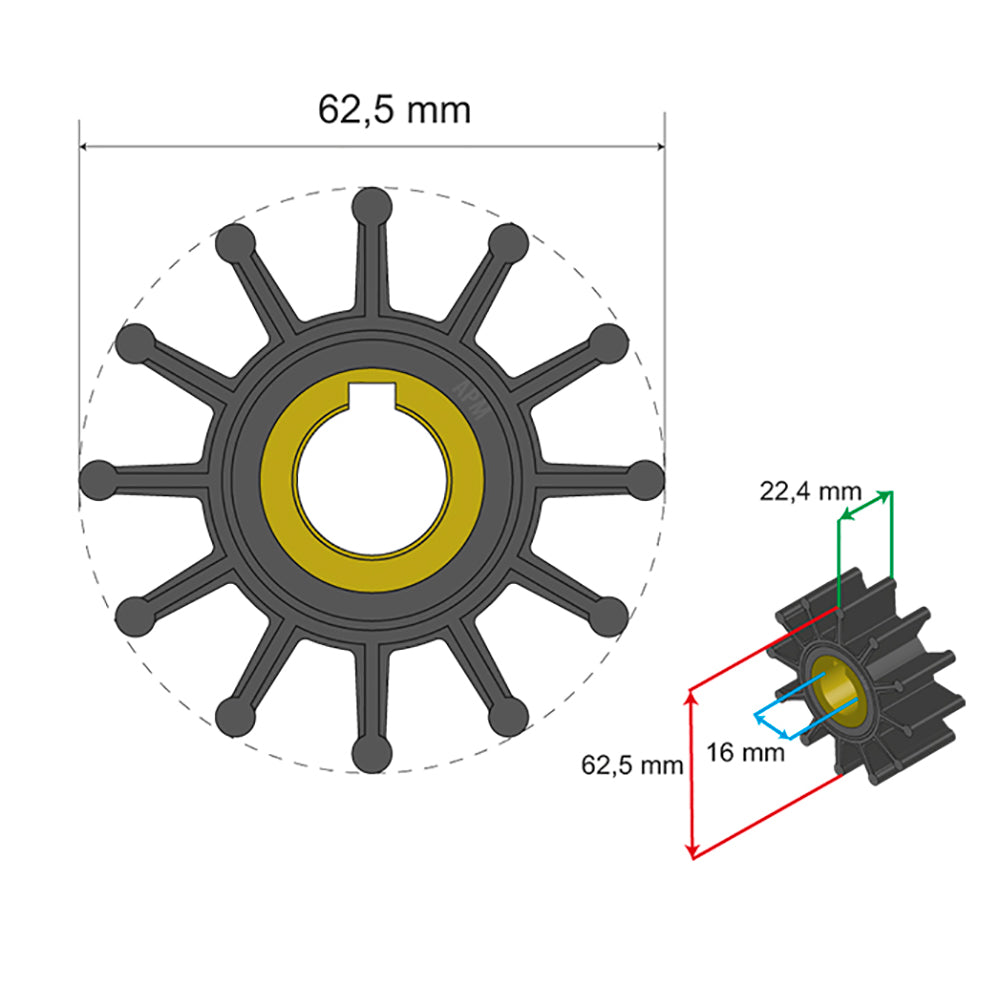 Albin Group Premium Impeller Kit 625 x 16 x 224mm 12 Blade Key Insert 0601015