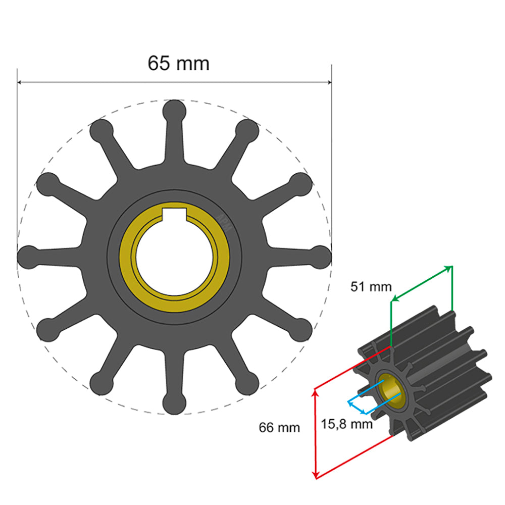 Albin Group Premium Impeller Kit 65 x 158 x 51mm 12 Blade Key Insert 0601019