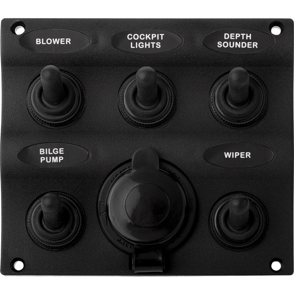 SeaDog Nylon Switch Panel Water Resistant 5 Toggles wPower Socket 4246051