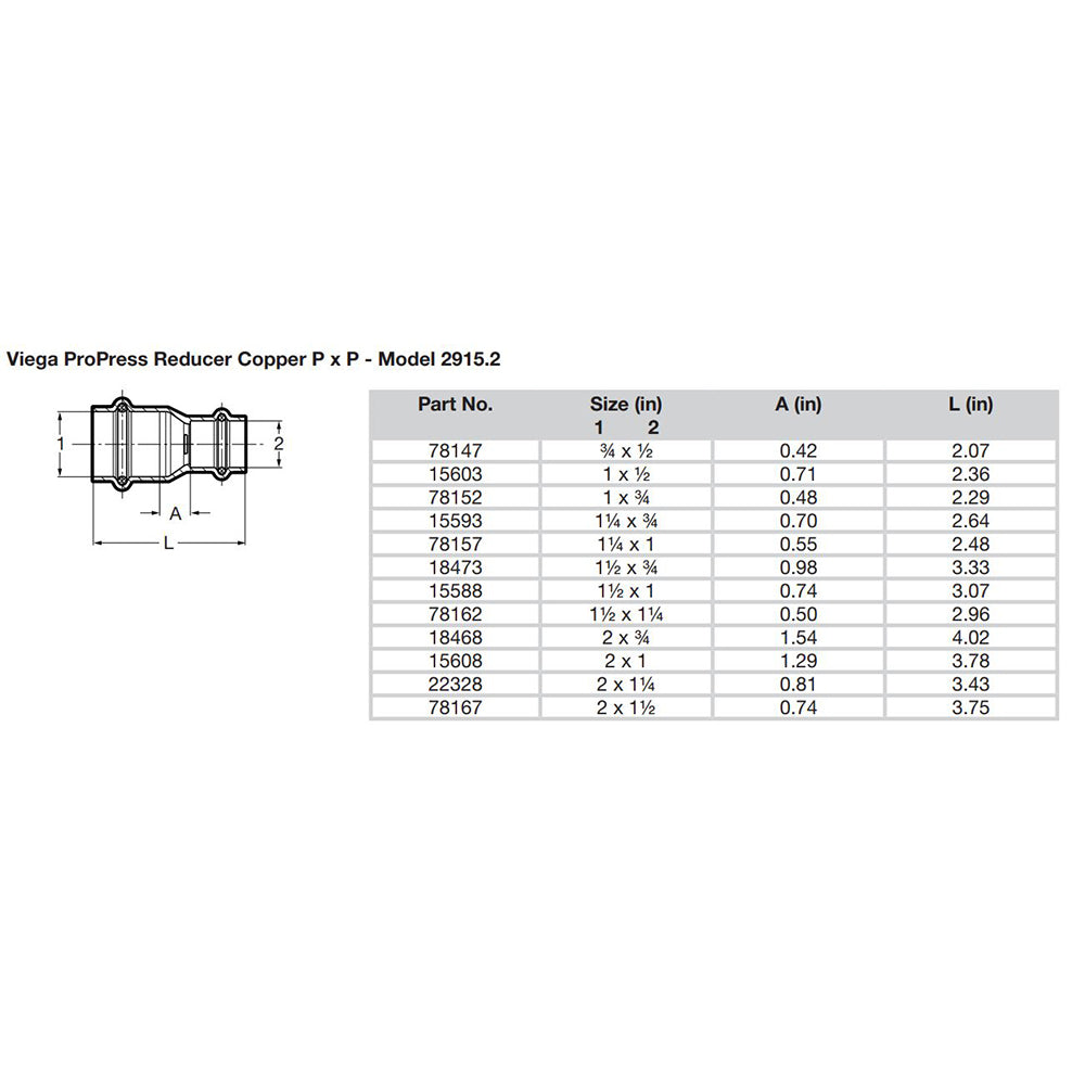 Viega ProPress 112 x 1 Copper Reducer Double Press Connection Smart Connect Technology 15588
