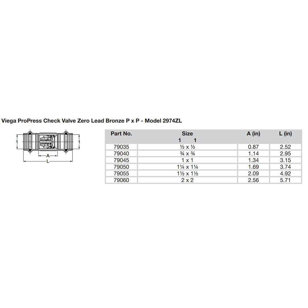 Viega ProPress 1 Zero Lead Check Valve Double Press Connection Smart Connect Technology 79045