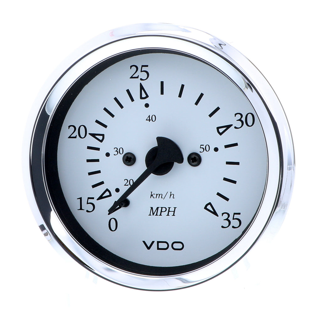 VDO Cockpit Marine 85MM 338 Pitot Speedometer 0 to 35 MPH White DialChrome Bezel 26015271