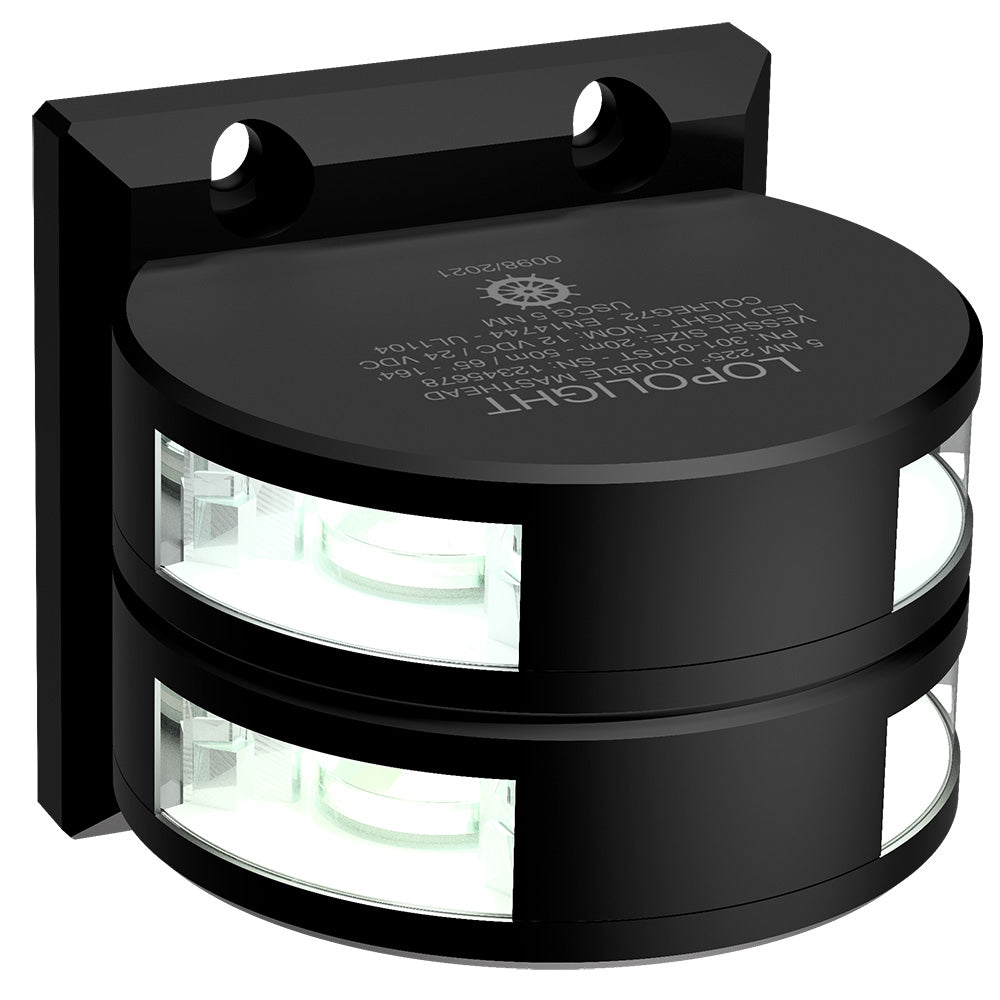 Lopolight Series 301011 Double Stacked Masthead Light 5NM Vertical Mount White Black Housing 301011STB