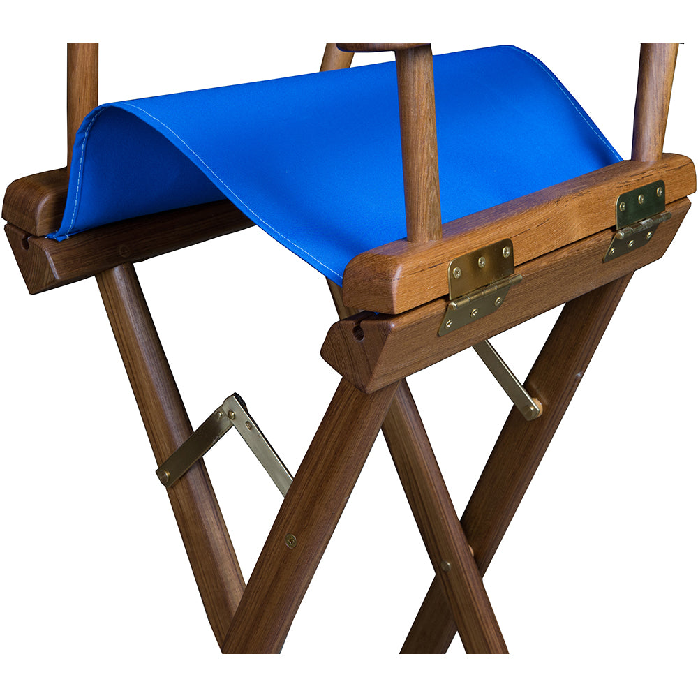 Whitecap Captains Chair wBlue Seat Covers Teak 60045