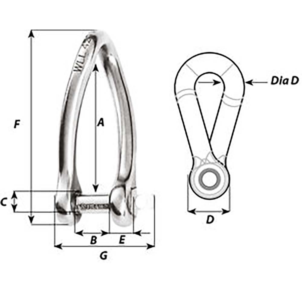 Wichard Captive Pin Twisted Shackle Diameter 5mm 316 01422