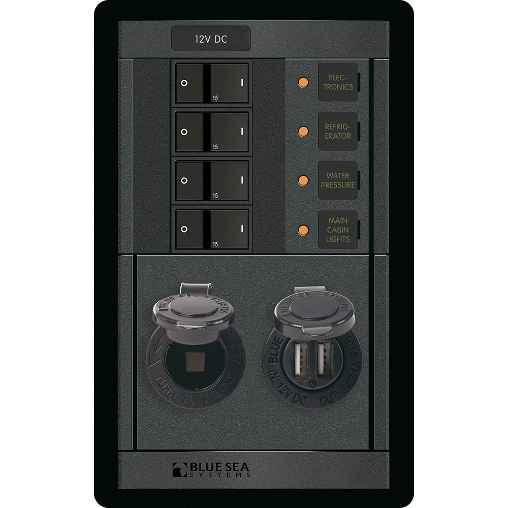 Blue Sea 1495 360 Panel 4 Position 12V wDual USB 12V Socket 1495
