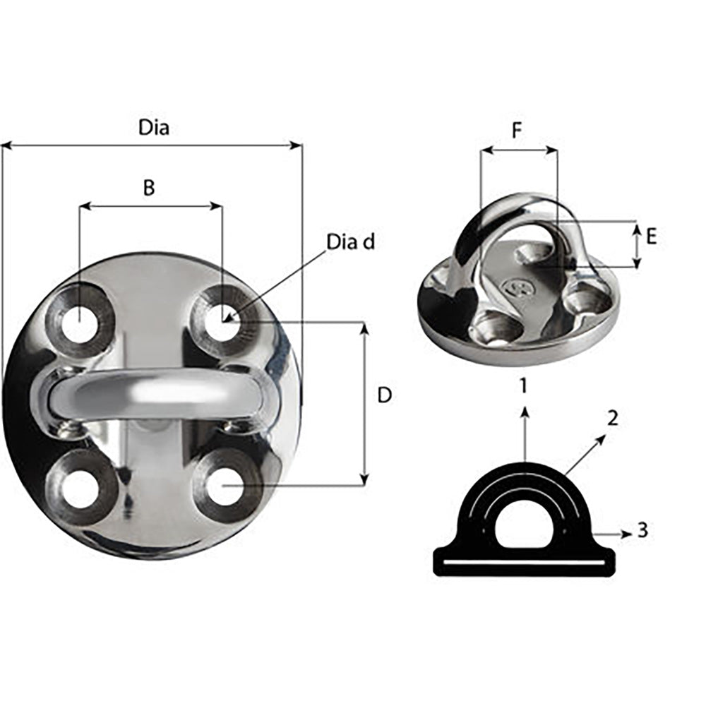 Wichard Round Pad Eye 57mm Diameter 214 Fixed 6635