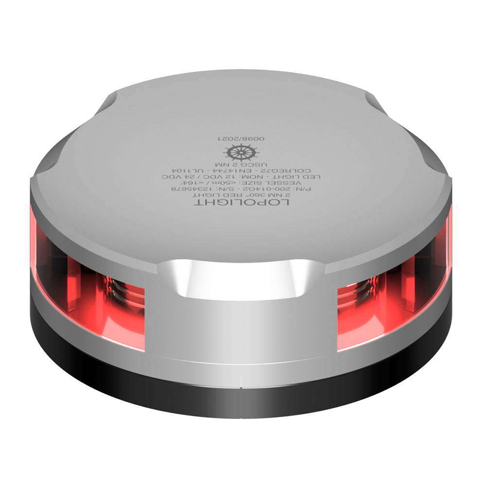 Lopolight 360Degree Red Nav Light  2NM  Silver Housing wFB Base 201014FB