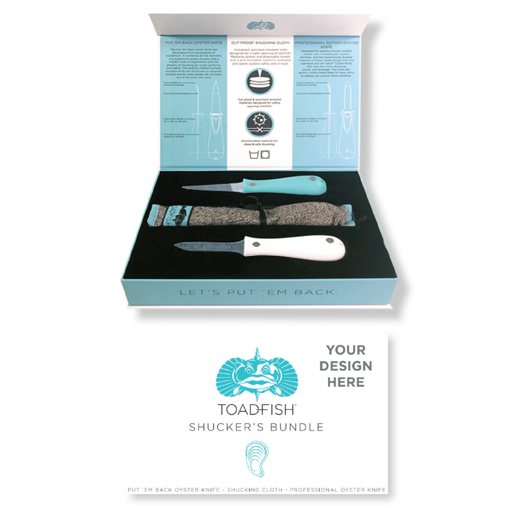 Toadfish Custom Engraved Shuckers Bundle  Teal Put Em Back Oyster Knife Professional Oyster Knife  CutProof Shucking