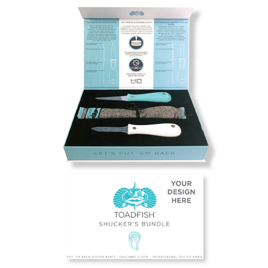 Toadfish Custom Engraved Shuckers Bundle  Teal Put Em Back Oyster Knife Professional Oyster Knife  CutProof Shucking