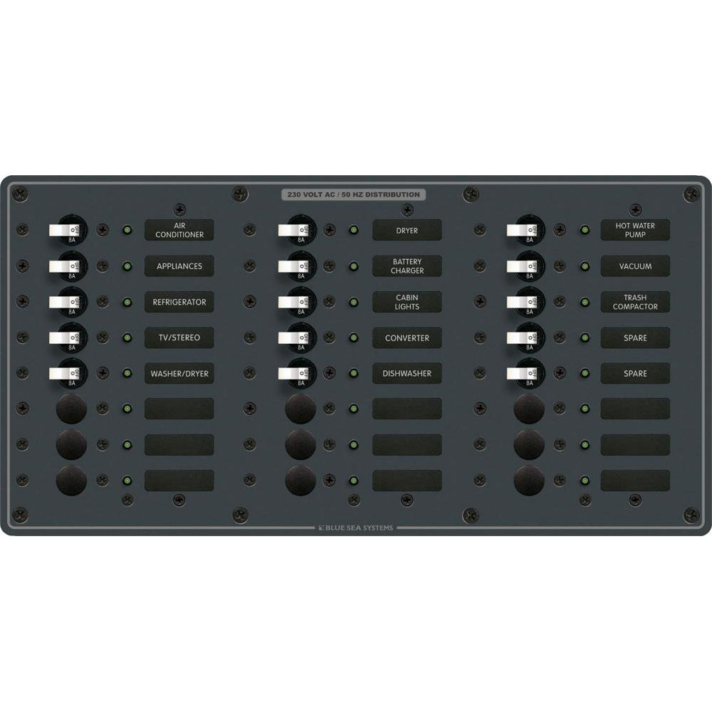 Blue Sea 8165 AV 24 Position 230v European Breaker Panel  White Switches 8165
