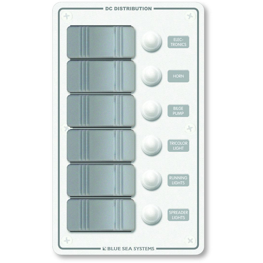 Blue Sea 8273 Water Resistant Panel  6 Position  White  Vertical 8273