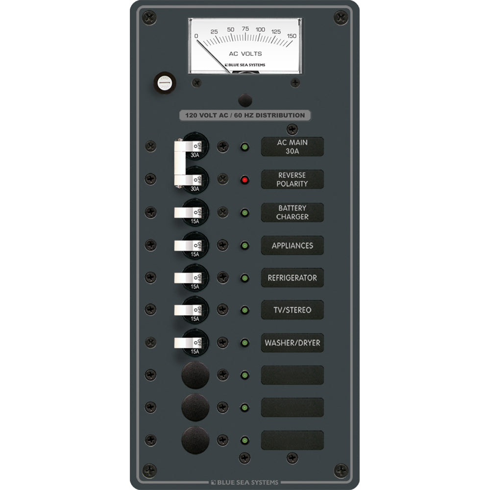 Blue Sea 8488 Breaker Panel  AC Main  8 Positions  White 8488