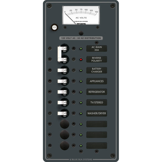 Blue Sea 8488 Breaker Panel  AC Main  8 Positions  White 8488