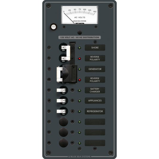 Blue Sea 8489 Breaker Panel  AC 2 Sources  6 Positions  White 8489