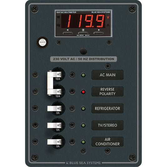 Blue Sea 8505 AC Main  Branch ASeries Toggle Circuit Breaker Panel 230V  Main  3 Position 8505