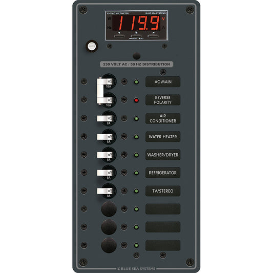 Blue Sea 8506 Breaker Panel  AC Main  8 Positios European  White 8506