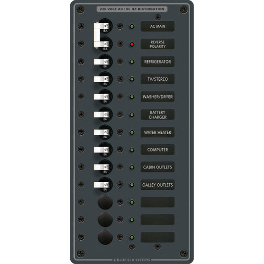 Blue Sea 8585 Breaker Panel  AC Main  11 Positions European  White 8585