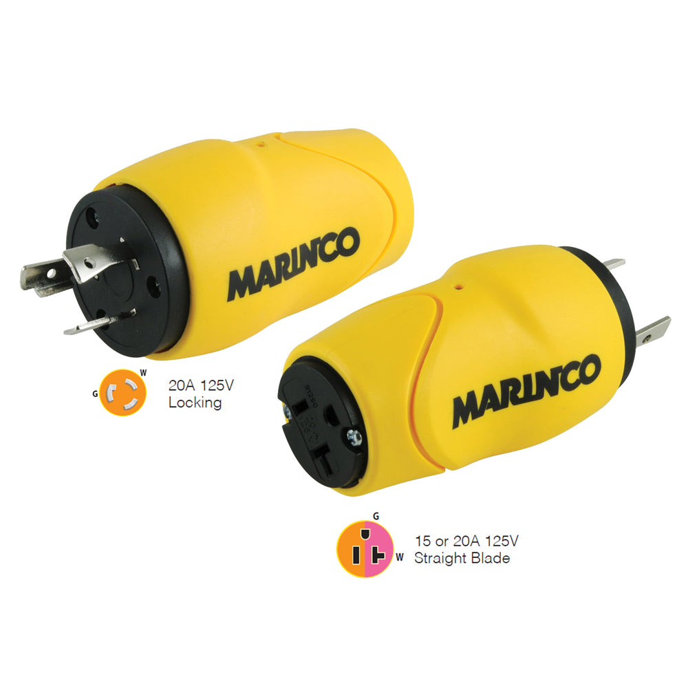 Marinco Straight Adapter 20Amp Locking Male Plug to 15Amp Straight Female Adapter S2015