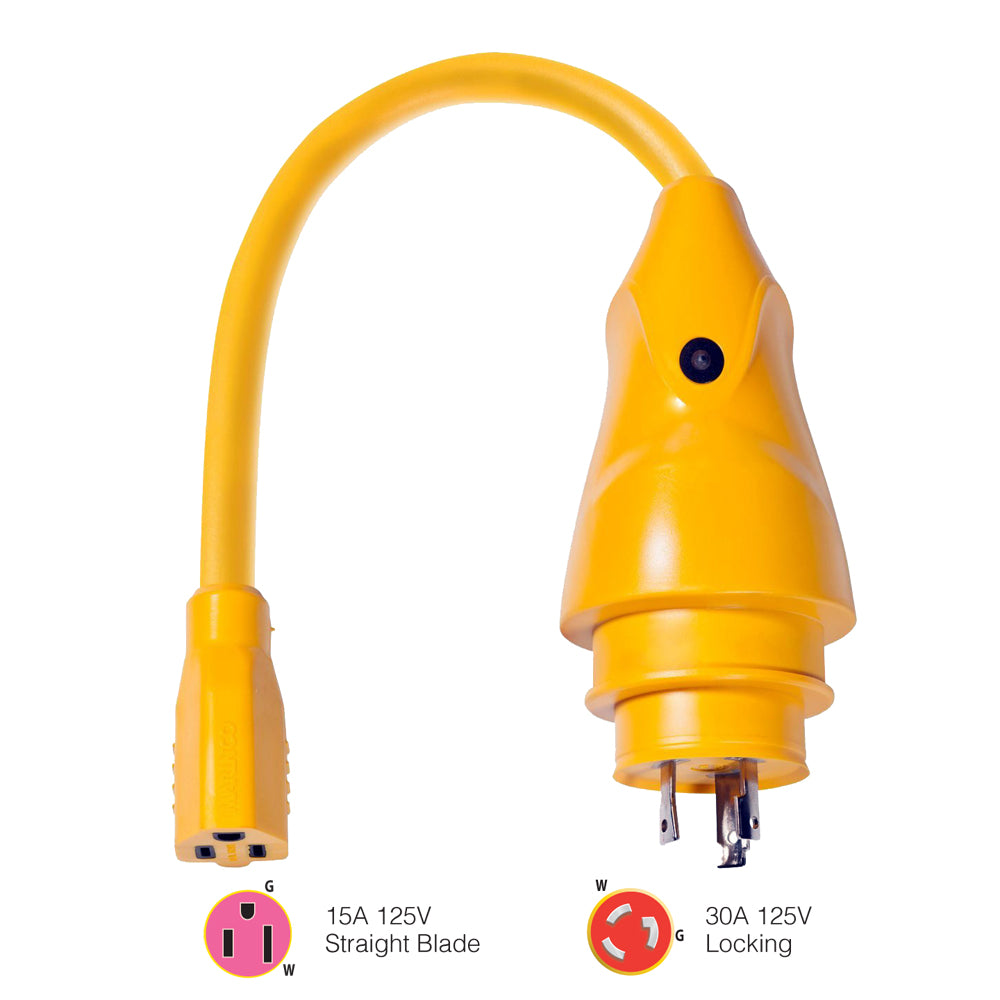Marinco P3015 EEL 15A125V Female to 30A125V Male Pigtail Adapter  Yellow P3015