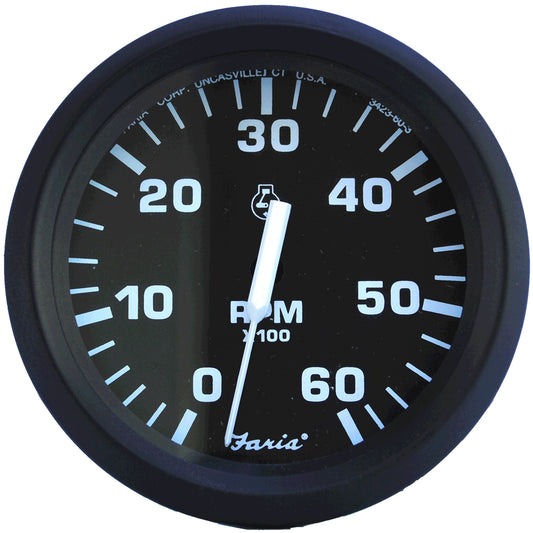 Faria Euro Black 4 Tachometer  6000 RPM Gas  Inboard  IO 32804