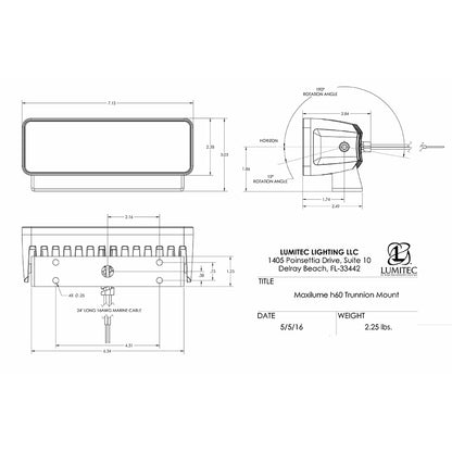 Lumitec Maxillume h60  Trunnion Mount Flood Light  White Dimming  Black Housing 101335