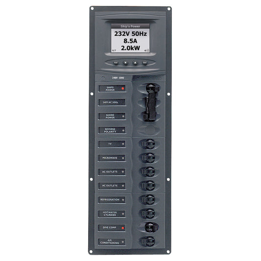 BEP AC Circuit Breaker Panel wDigital Meters 8SP 2DP AC230V ACSM Stainless Steel Vertical 900AC2VACSM