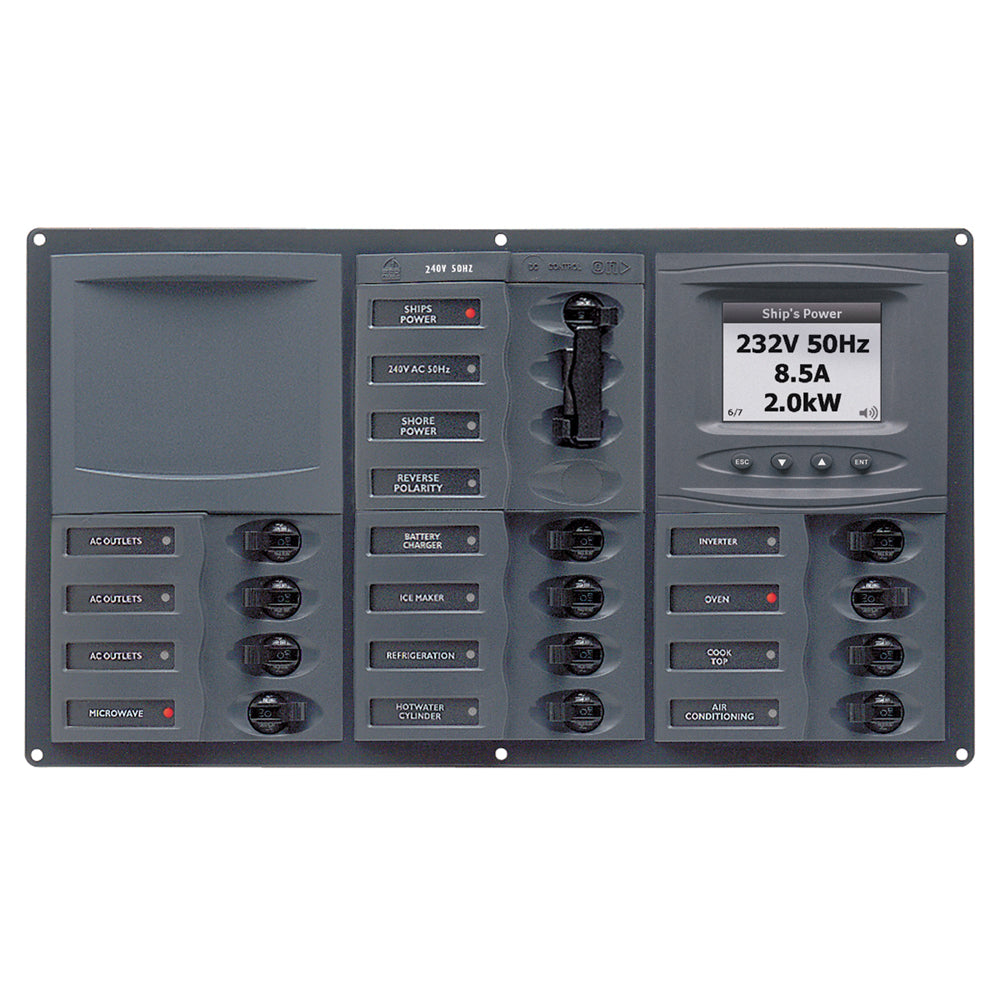 BEP AC Circuit Breaker Panel wDigital Meters 12SP 2DP AC230V ACSM Stainless Steel Horizontal 900AC3ACSM