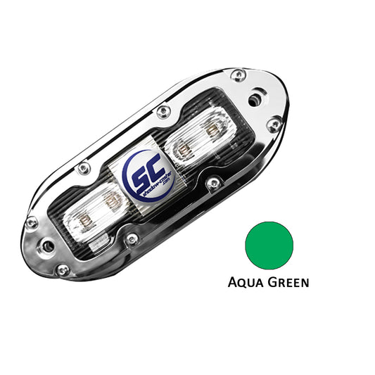 ShadowCaster SCM4 LED Underwater Light w20 Cable  316 SS Housing  Aqua Green SCM4AG20