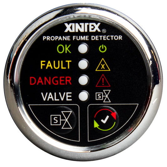 FireboyXintex Propane Fume Detector wPlastic Sensor  Solenoid Valve  Chrome Bezel Display P1CSR