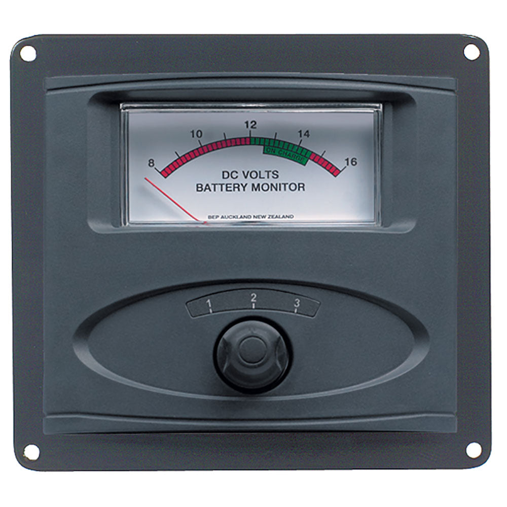 BEP 3 Input Panel Mounted Analog 12V Battery Condition Meter Expanded Scale 816V DC Range 80601002000