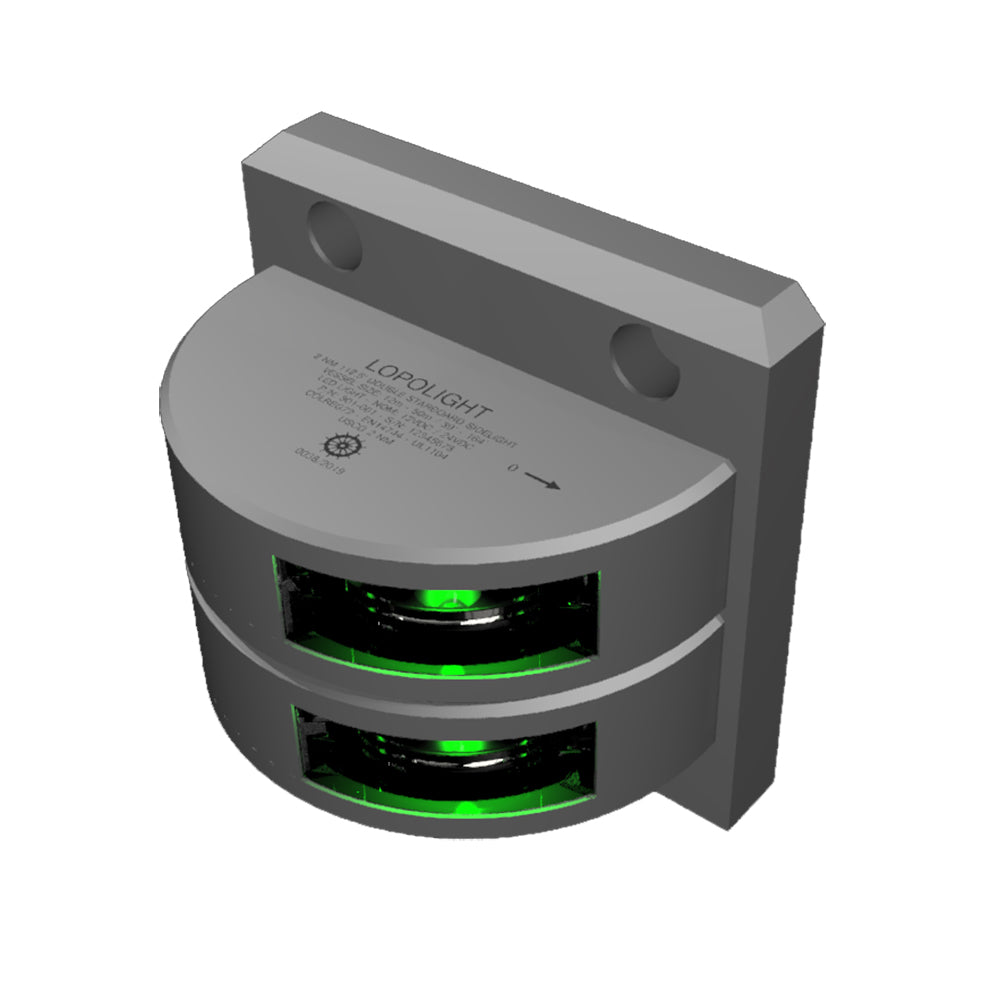 Lopolight Series 301001  Double Stacked Starboard Sidelight  2NM  Vertical Mount  Green  Silver Housing 301001ST
