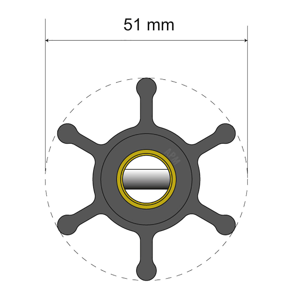 Albin Group Premium Impeller Kit  51 x 22 x 12mm  6 Blade  Pin Insert 0601005