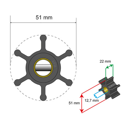 Albin Group Premium Impeller Kit  51 x 22 x 127mm  6 Blade  Pin Insert 0601006