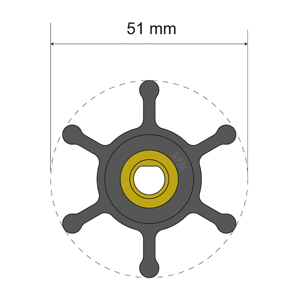 Albin Group Premium Impeller Kit  51 x 8 x 22mm  6 Blade  Single Flat Insert 0601008