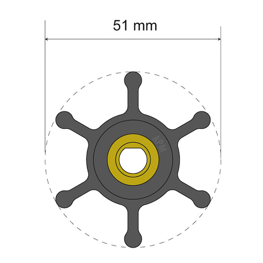 Albin Group Premium Impeller Kit  51 x 8 x 22mm  6 Blade  Single Flat Insert 0601008