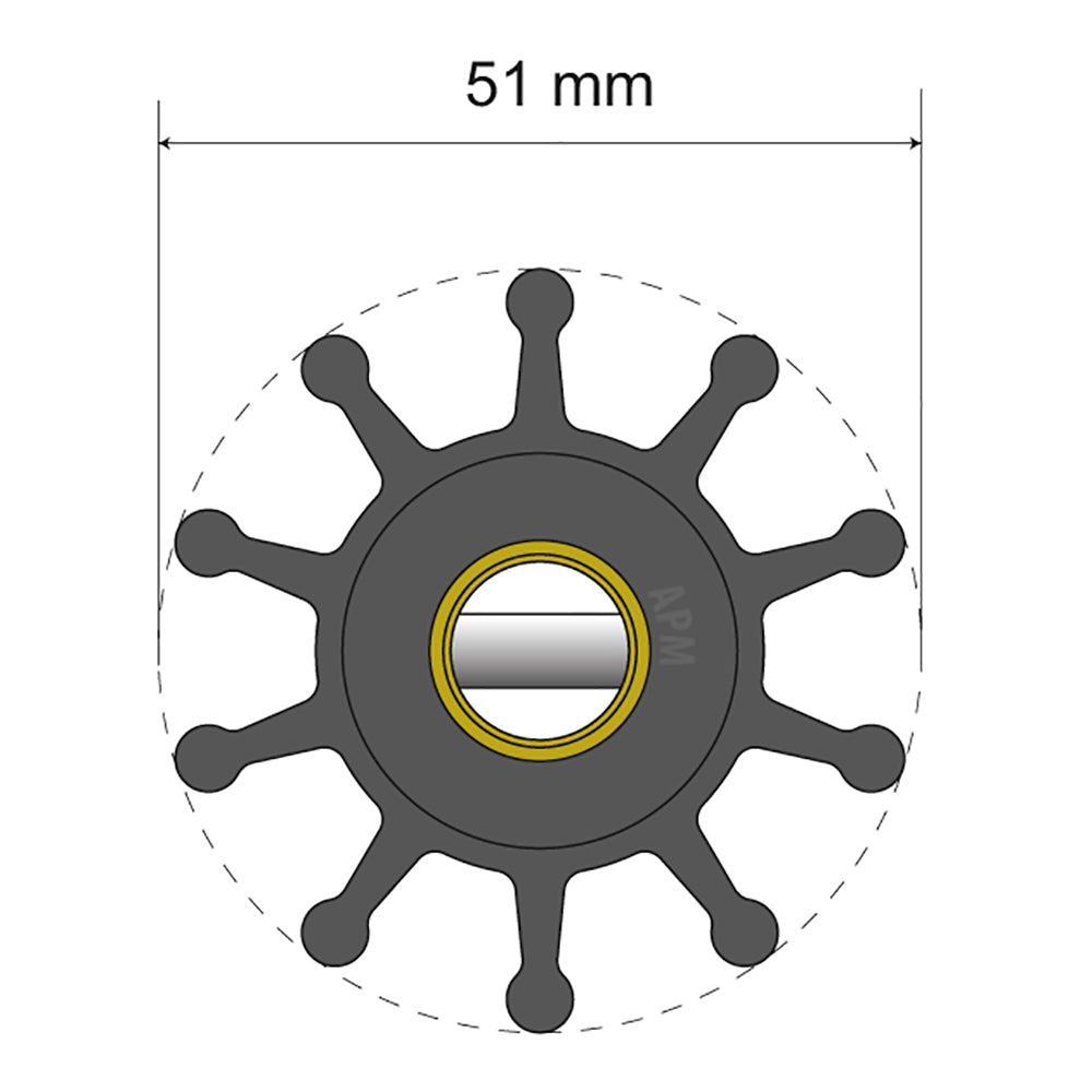 Albin Group Premium Impeller Kit  51 x 12 x 22mm  10 Blade  Pin Insert 0601010