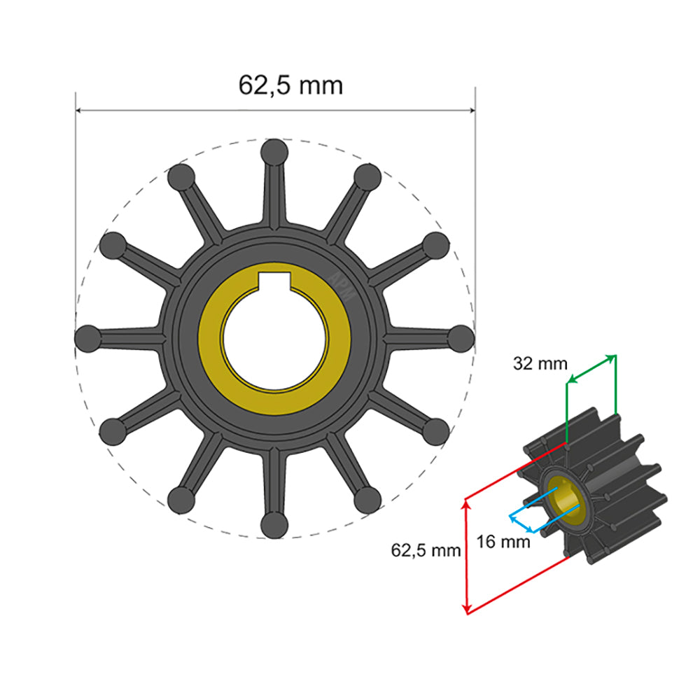 Albin Group Premium Impeller Kit 625 x 16 x 32mm  12 Blade  Key Insert 0601016