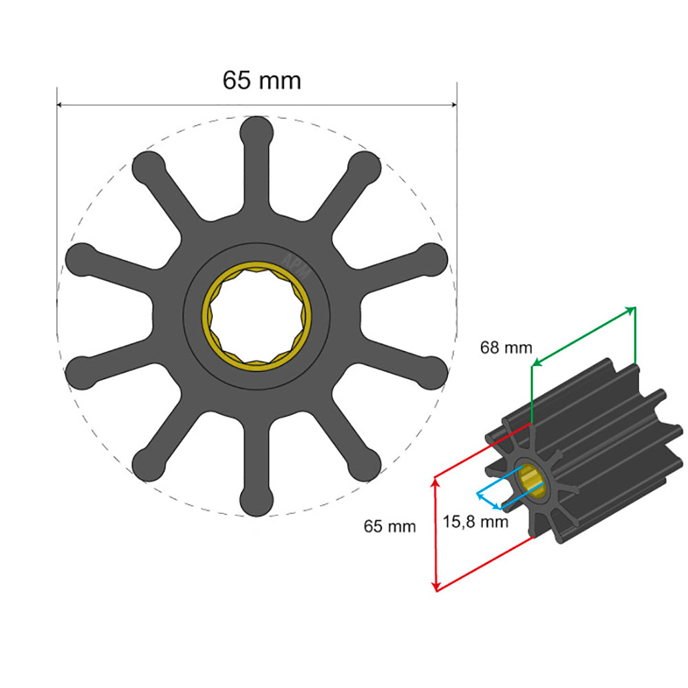 Albin Group Premium Impeller Kit 65 x 158 x 68mm  10 Blade  Spline Insert 0602022