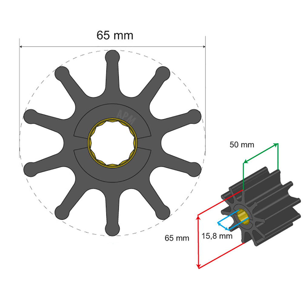 Albin Group Premium Impeller 65 x 158 x 50mm  10 Blade  Spline Insert 0602023