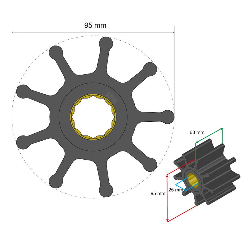 Albin Group Premium Impeller Kit 95 x 25 x 63mm  9 Blade  Spline Insert 0602027