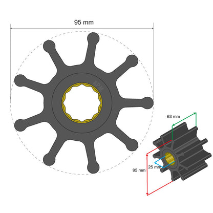 Albin Group Premium Impeller Kit 95 x 25 x 63mm  9 Blade  Spline Insert 0602027