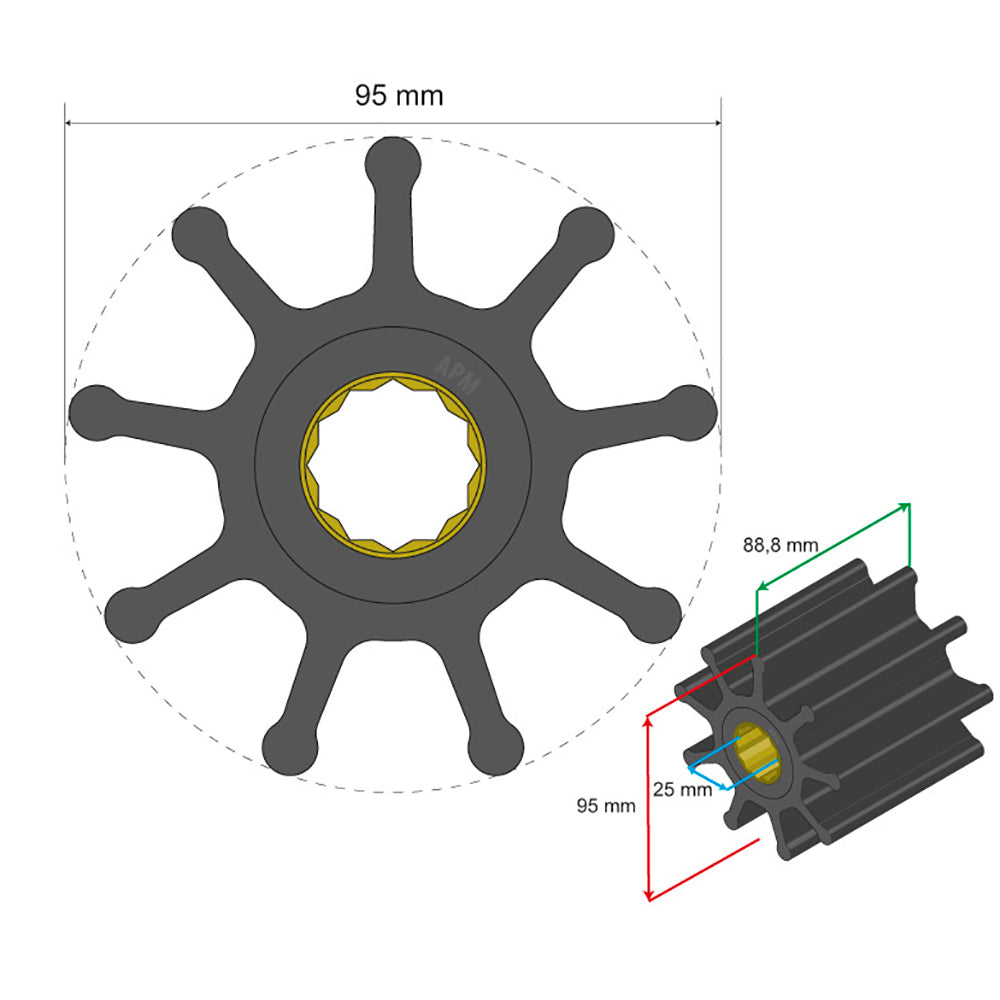 Albin Group Premium Impeller Kit 95 x 25 x 888mm  9 Blade  Spline Insert 0602029